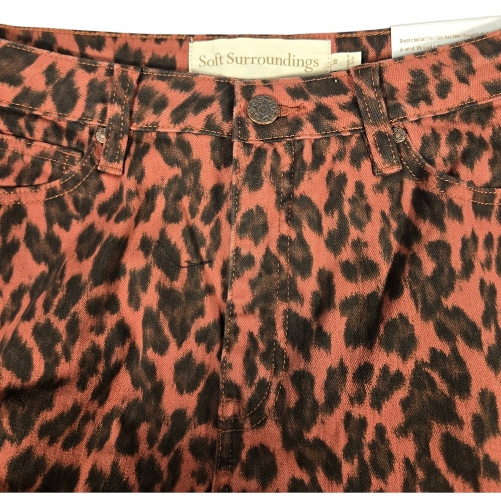 Soft Surroundings Skinny Ankle Jeans Red Leopard Animal Print Womens 10 NWT